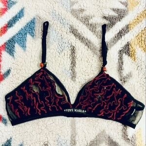 VIVE MARIA Ruffle Lace Black Bralette Black & Red Bra RARE